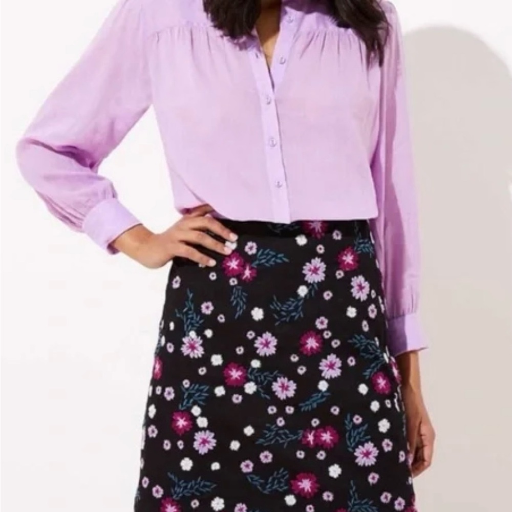 ANN TAYLOR LOFT FLORAL EMBROIDERED A-LINE SKIRT-4